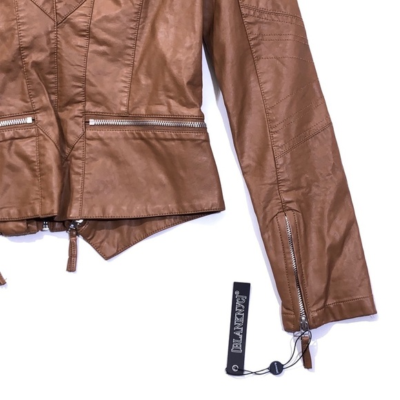 BLANKNYC Brown Cropped Vegan Leather Moto Zippered Biker Jacket Women’s XS - Picture 9 of 10